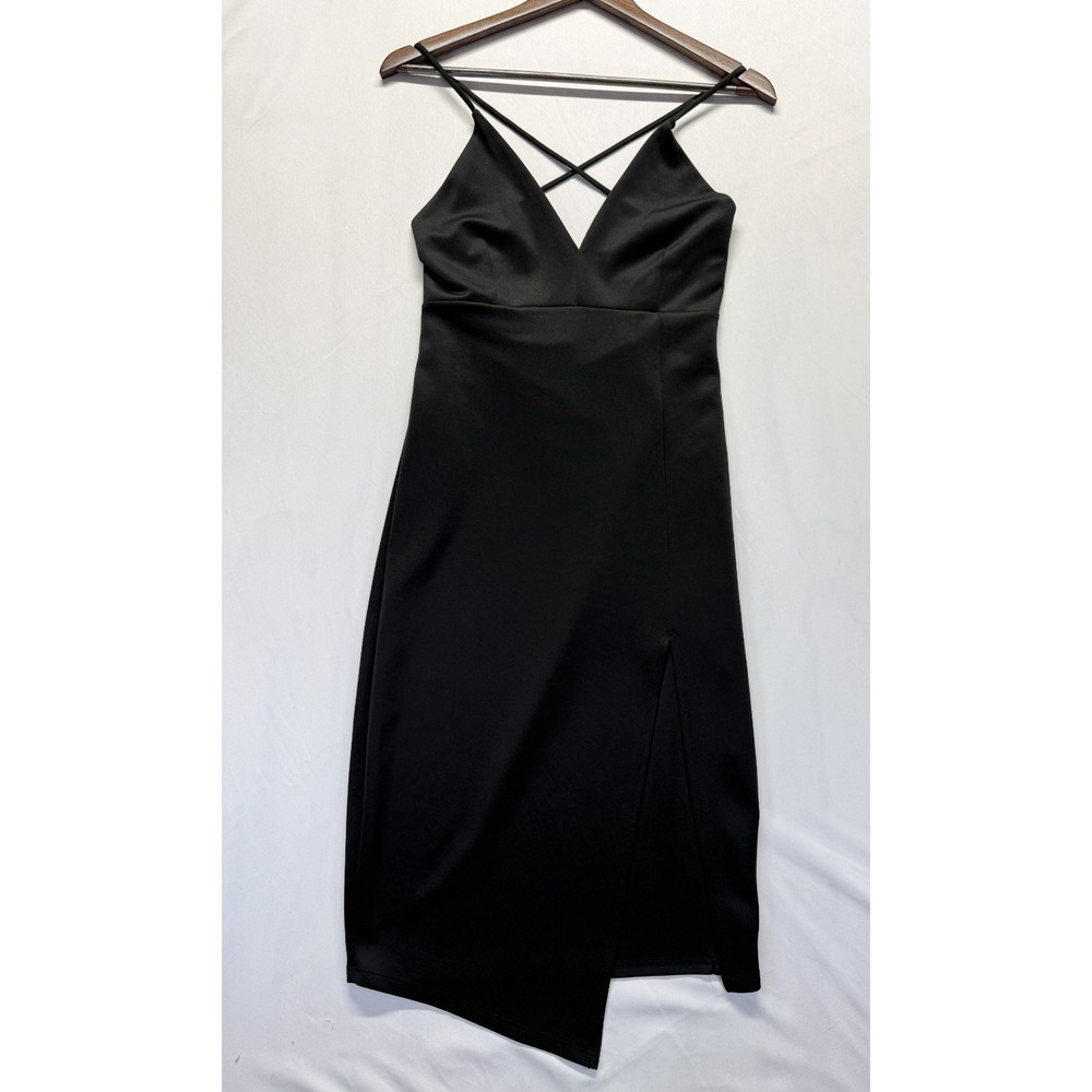 Windsor Bodycon Dress Womens 2XS Black Asymmetrical Slit Hem V Neck Night Out